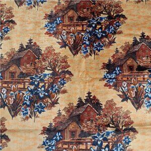 Vintage 70s Velour Upholstery Fabric 5 YD Old Mill Barn Bridge Velvet Sheen MCM